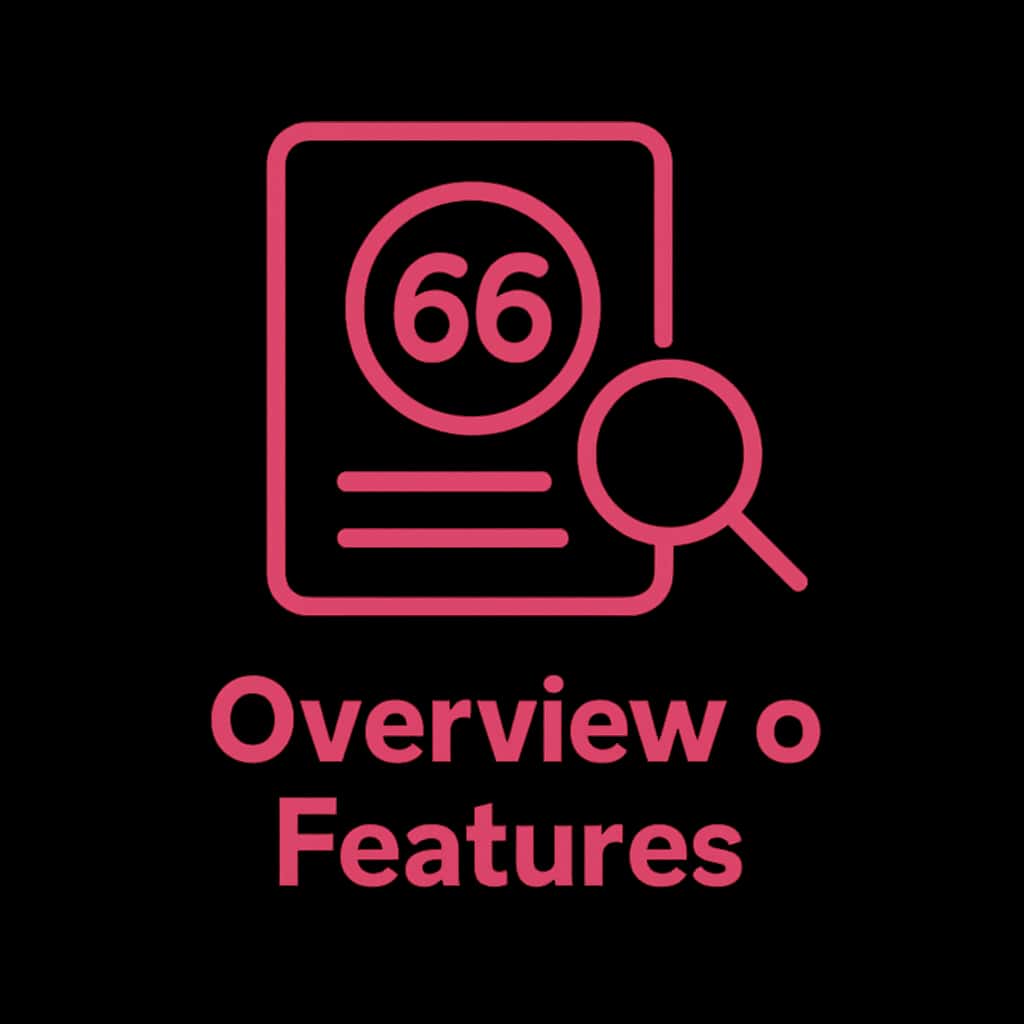 A simple badge design illustrating the Overview of 66 Lottery Features.