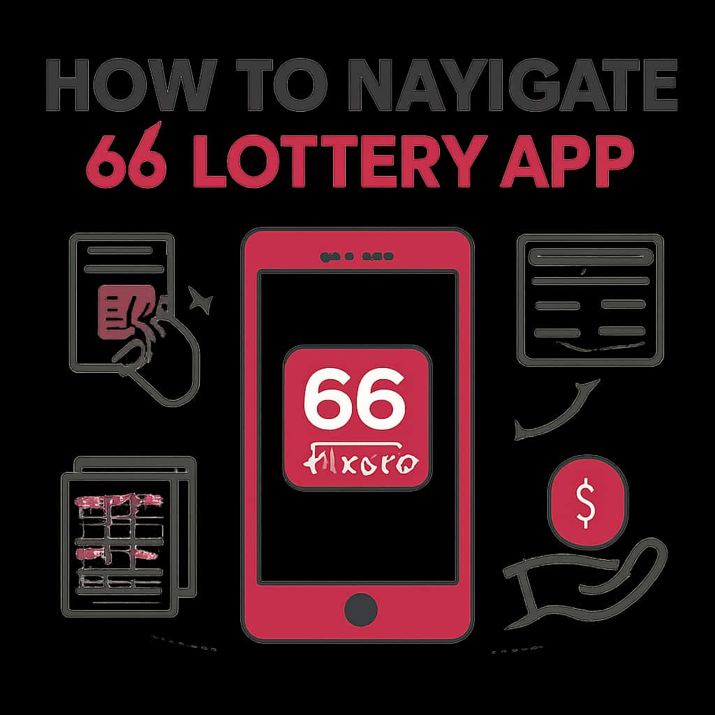 Diagram illustrating navigation features of the 66 Lottery app.